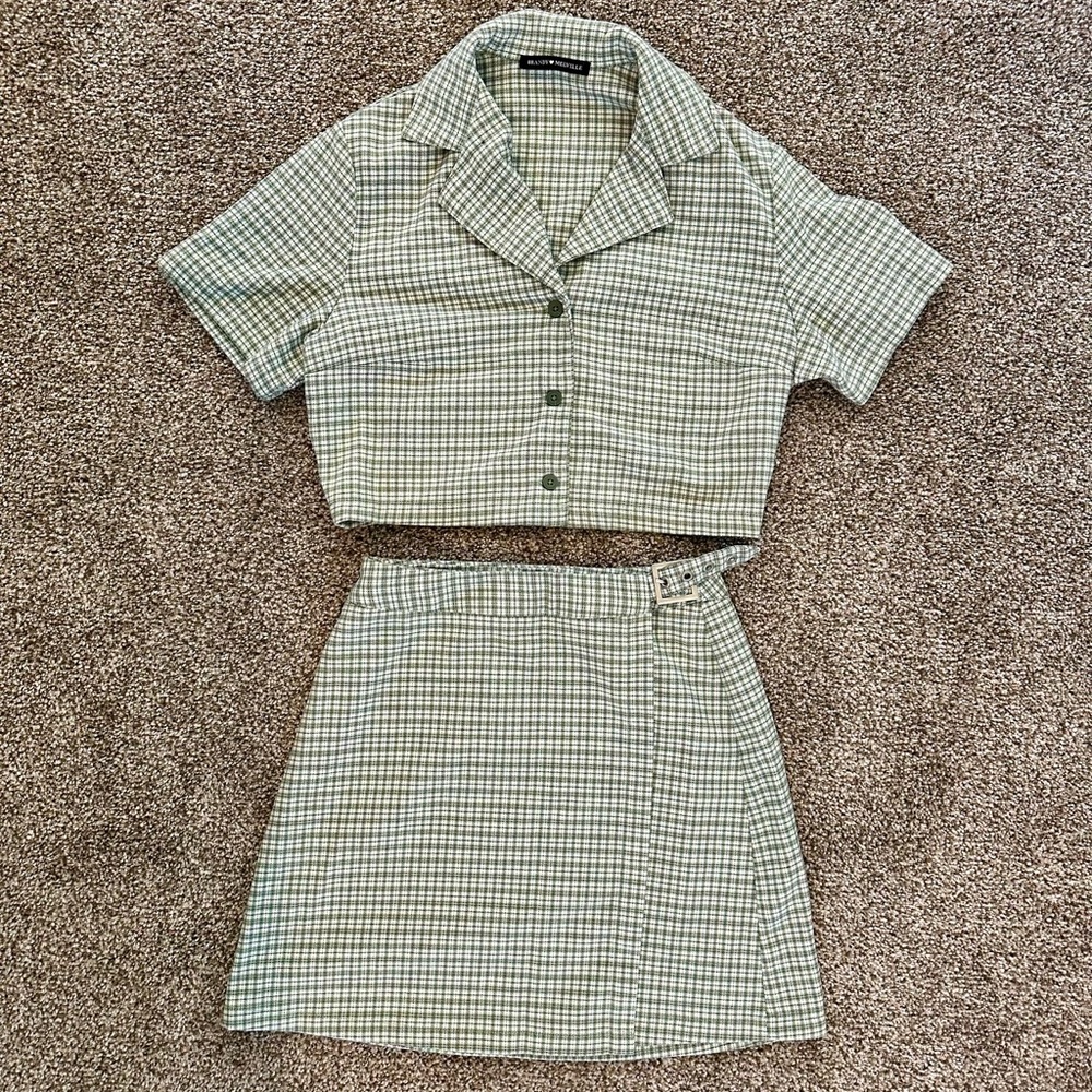 🌾🍂Brandy Melville matching set green plaid🌾🍂
